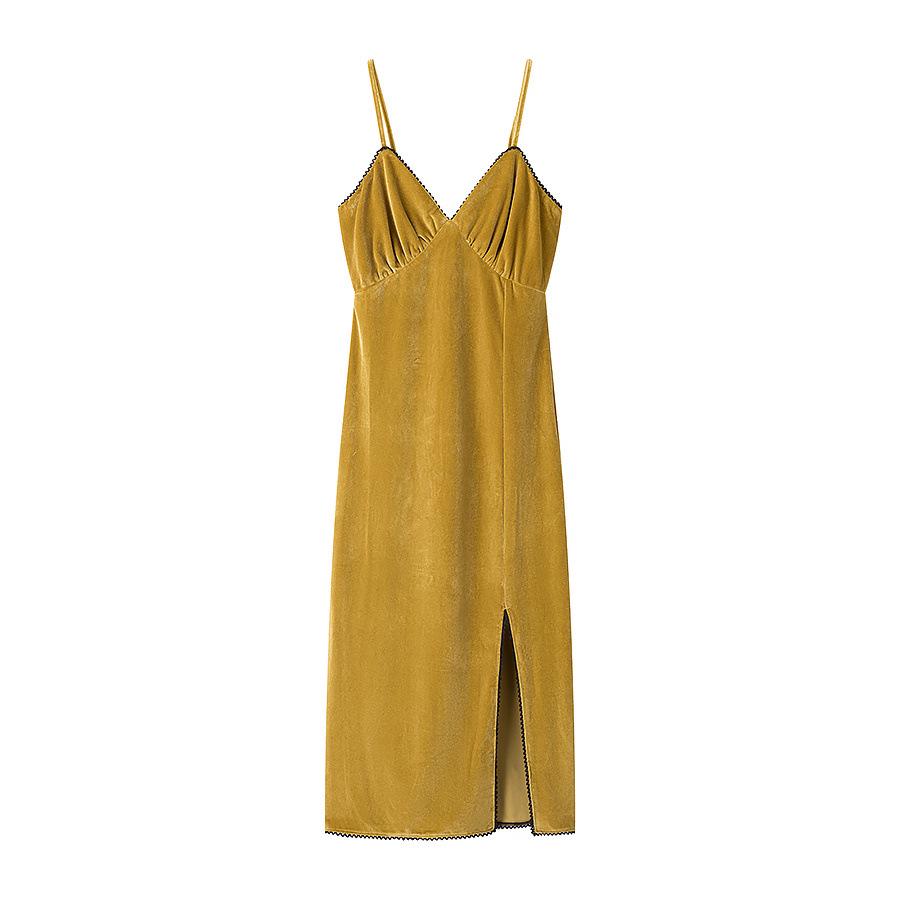 Spring 2025 Women's Lace Velvet Slip Dress - Slim Fit, Sexy Patchwork Design