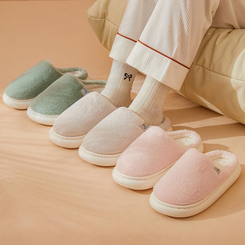 Home cotton slippers women's season couple indoor household plush warm men's plush plush slippers men