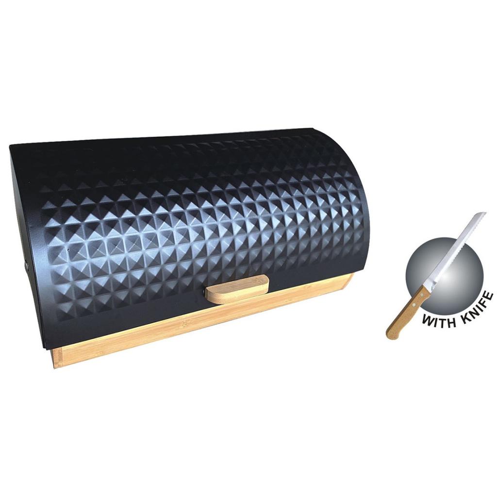BAMBOO BREAD BOX WITH BREAD KNIFE 2773 BLACK
