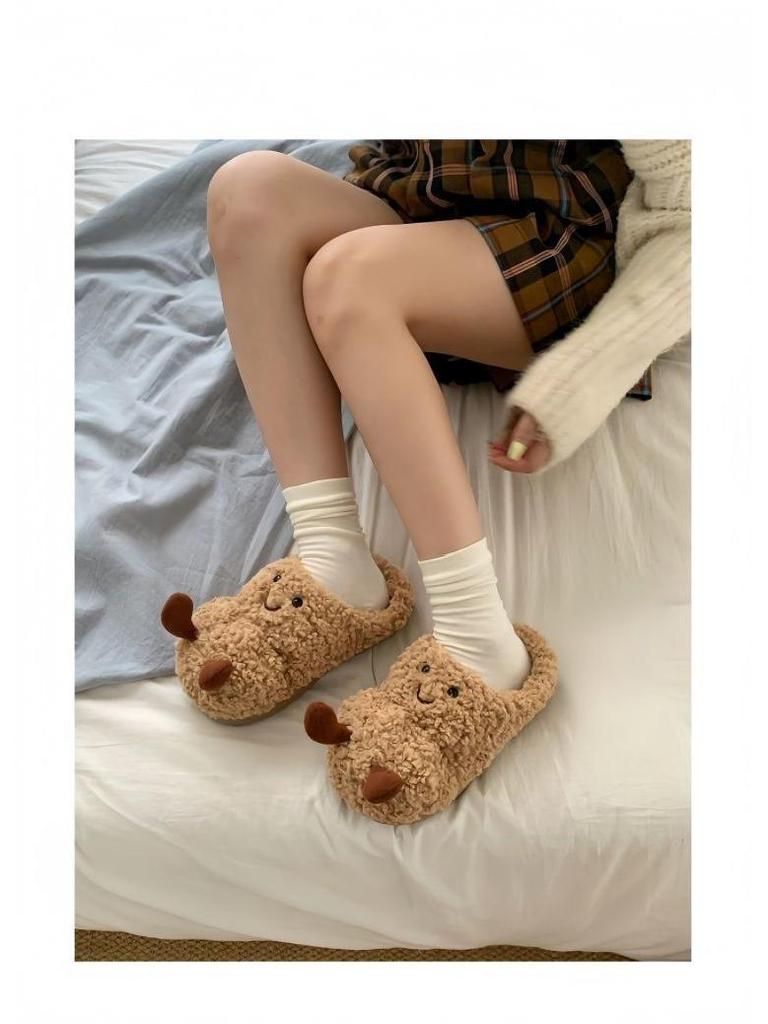 Γυναικείες Χαριτωμένες Παντόφλες Αραχίδα από Βελούδο - Άνετες, με Παχιά Σόλα, Αντιολισθητικά Βαμβακερά Υποδήματα για Φθινόπωρο/Χειμώνα