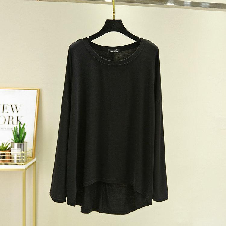 Women's Loose Crew Neck Long Sleeve Modal T Shirt Thin Solid Color Casual Spring Summer Outerwear Basic Layering Top Plus Size