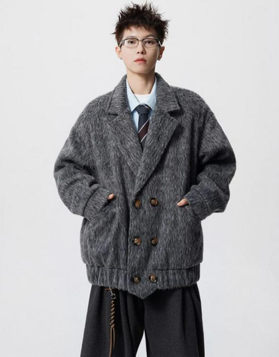 

High-End Casual Autumn/Winter Knitwear Coat: Thick Woolen Cotton, Loose Fit, Handsome Trendy Jacket L темно-сірий