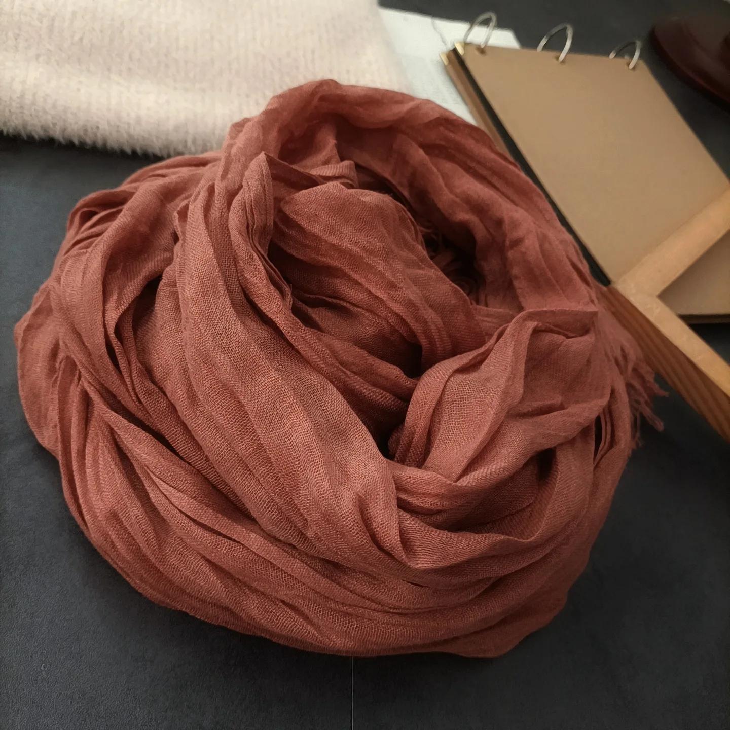 

Scarf Women s Literary Texture Folds Long and Thin Rough Edge Simple and Versatile Korean Version Spring Autumn and Winter Shawl 190cm
