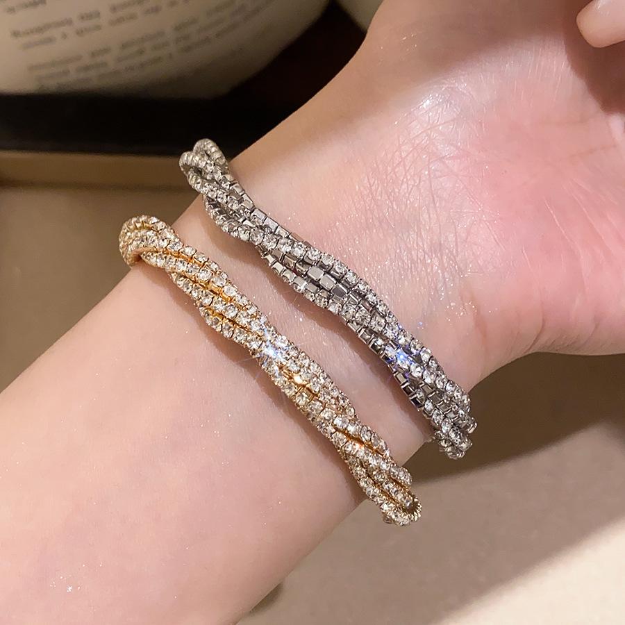 Double Ring Multi-layer Rhinestone Geometric Wrap Bracelet - Light Luxury Fashionable Versatile Piece