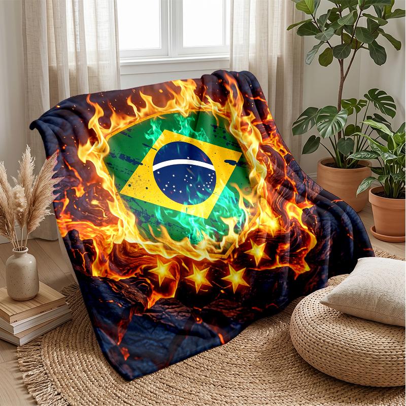 Coperta in Flanella Stampata Calcio Brasile Amica della Pelle Calda Decorativa Plaid per Divano Letto Interno Uso Quotidiano
