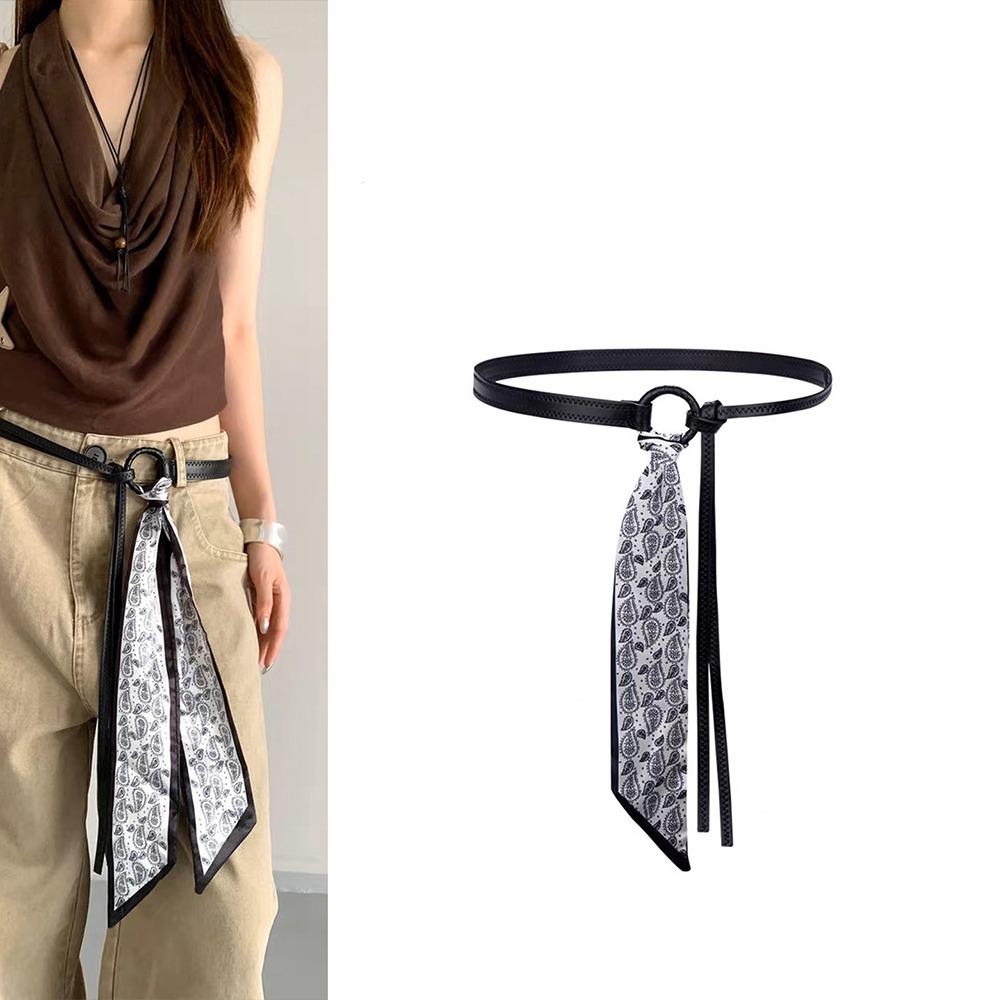 Fashion PU Leather Women's Silk Ribbon Belt Hip Hop Punk Waist Belt Vintage Retro Waistband