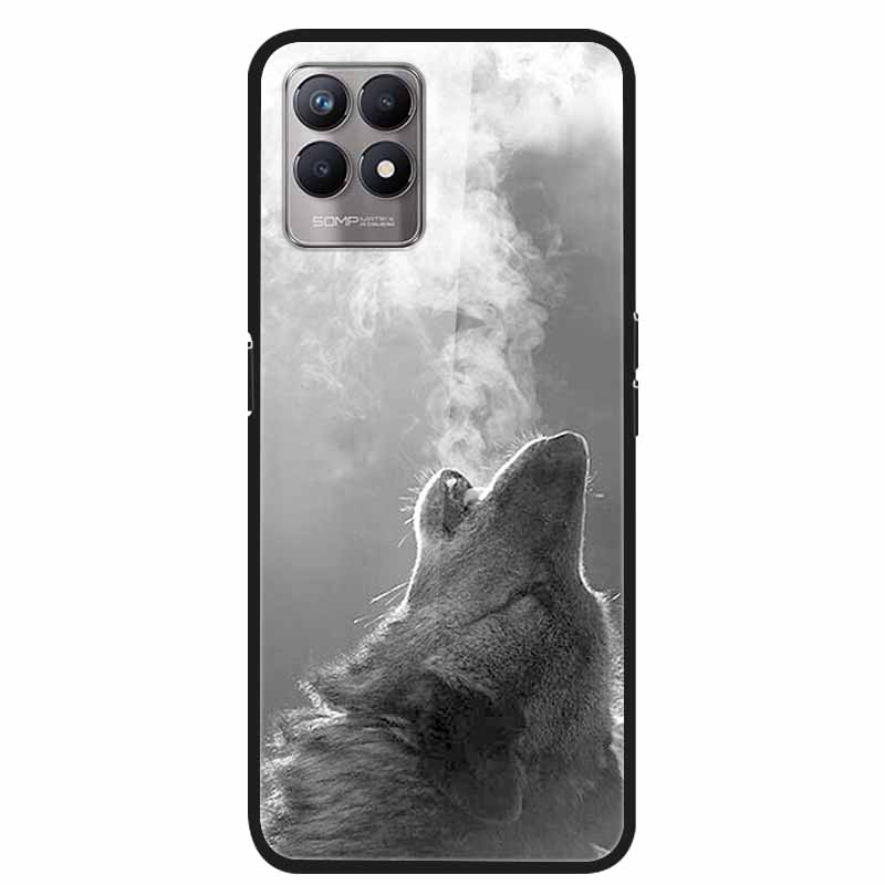 For Realme 8i Case Tempered Glass Hard Clear Phone Case For OPPO Realme 8i RMX3151 Realme 7 Pro Animals Wolf Shockproof Coque