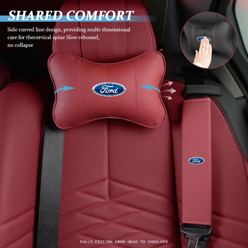 KLKY5 For Ford Soft Car Headrest Cushion Seat Belt Shoulder Protector Cover Focus Mk2 Mk3 Mk4 Fiesta Ranger Mondeo S-MAX Kuga