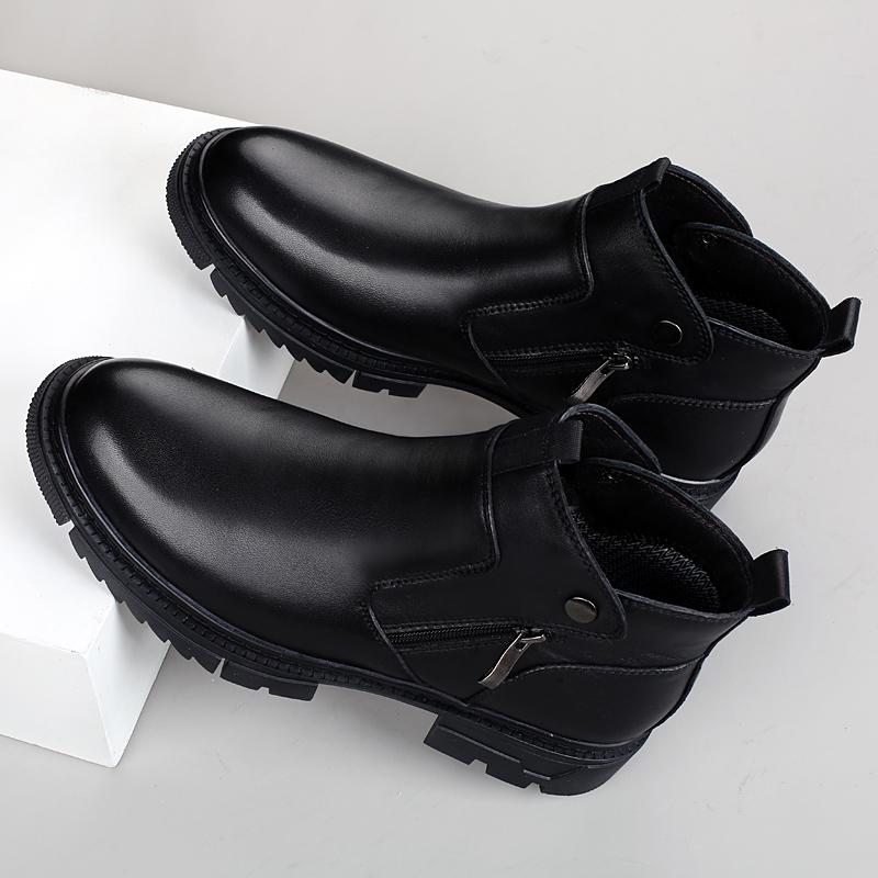 Fashion Genuine Leather Casual Shoe for Men British Style Short Boots Side Zipper High-Top Shoes Man Classic Chelsea Ankle Boots