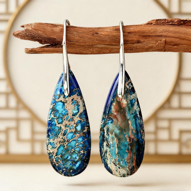 Bohemian Emperor Stone Geometric Pendant Earring Popular Natural Stone Jewelry Earrings For Women Luxury Boho Original Earring A