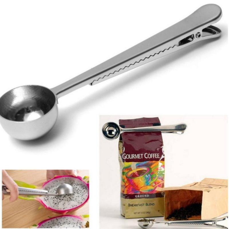 

Multifunctional Stainless Steel Coffee Measuring Scoop with Bag Clip, Sealing Spoon for Tea Coffee, Kitchen Gadget & Accessories 1PCS срібний