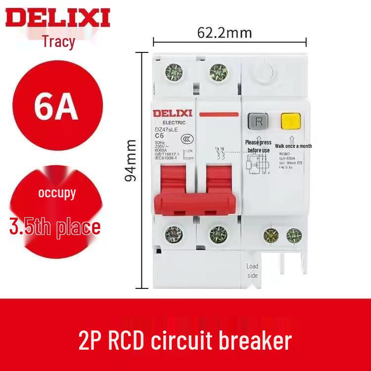 Delixi DZ47sLE Air Switch Circuit Breaker with Leakage Protection (1-4P, Single/Three-Phase, N)