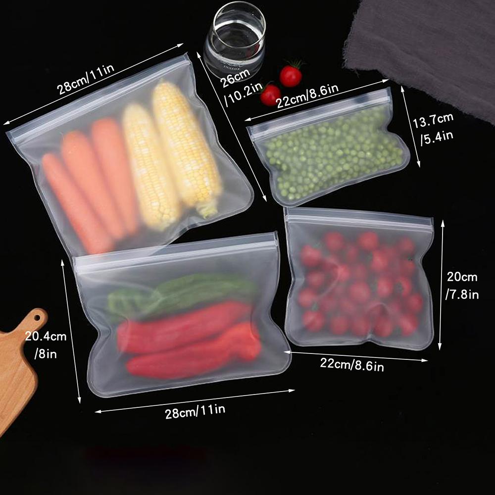 Set Of 4 Thickened Sealed Peva Food Preservation Ziplock Bag, Suitable For Refrigeration, Classification And Storage