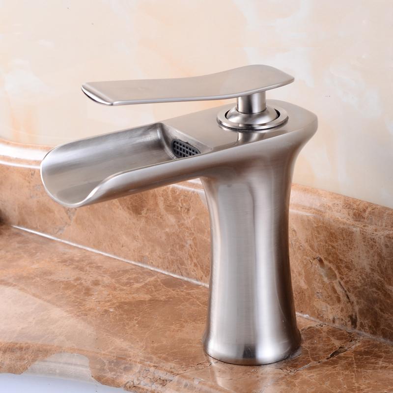 Wasserfall-Waschtischarmatur mit Warm- und Kaltwasseranschluss, Aufsatzarmatur, Crane, Antikbronze-Chrom-Finish, ELM100