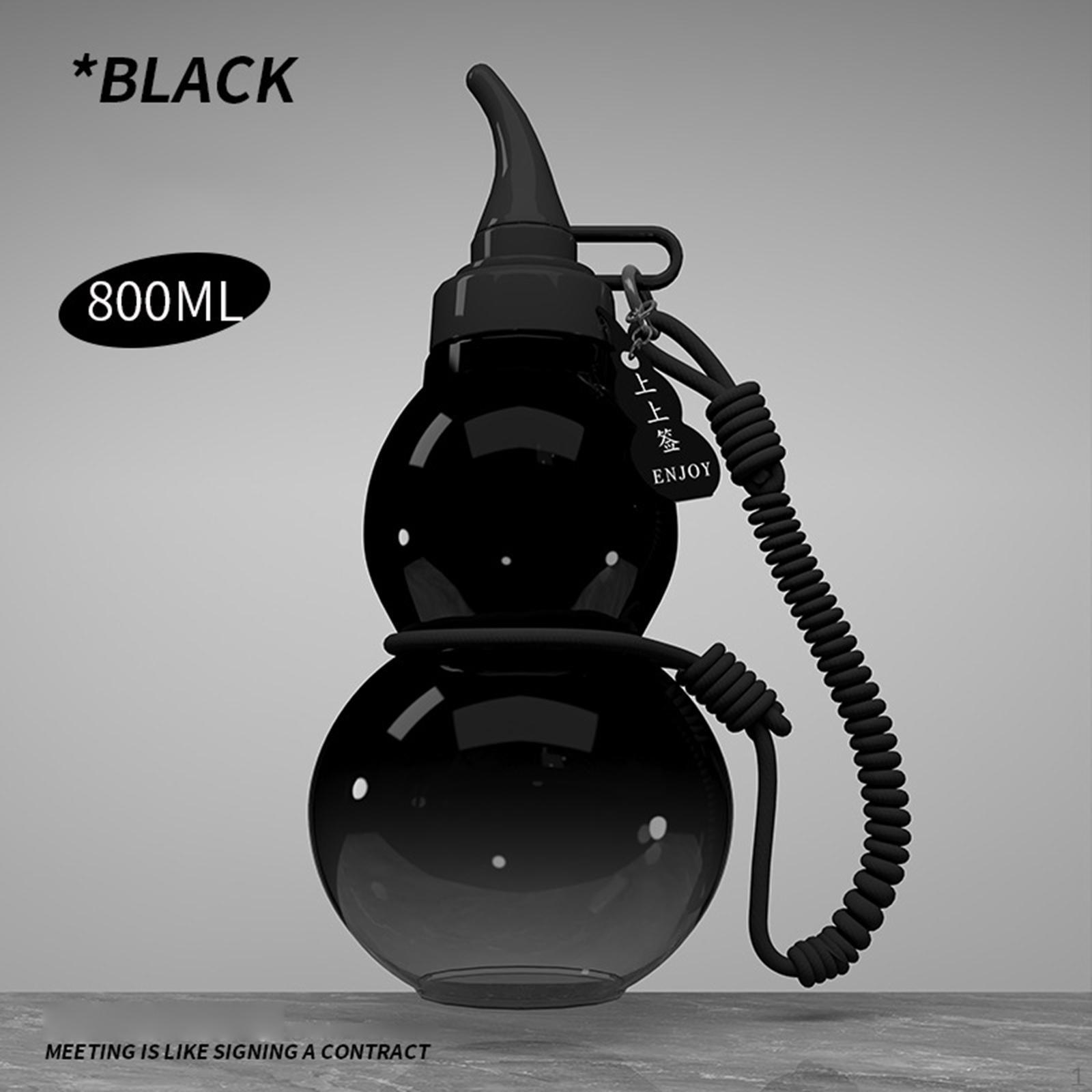 

800 мл Китайська пляшка для води з гарбуза Спортивна фляга 10,2x22,5 см Велика місткість для повсякденного життя чорний