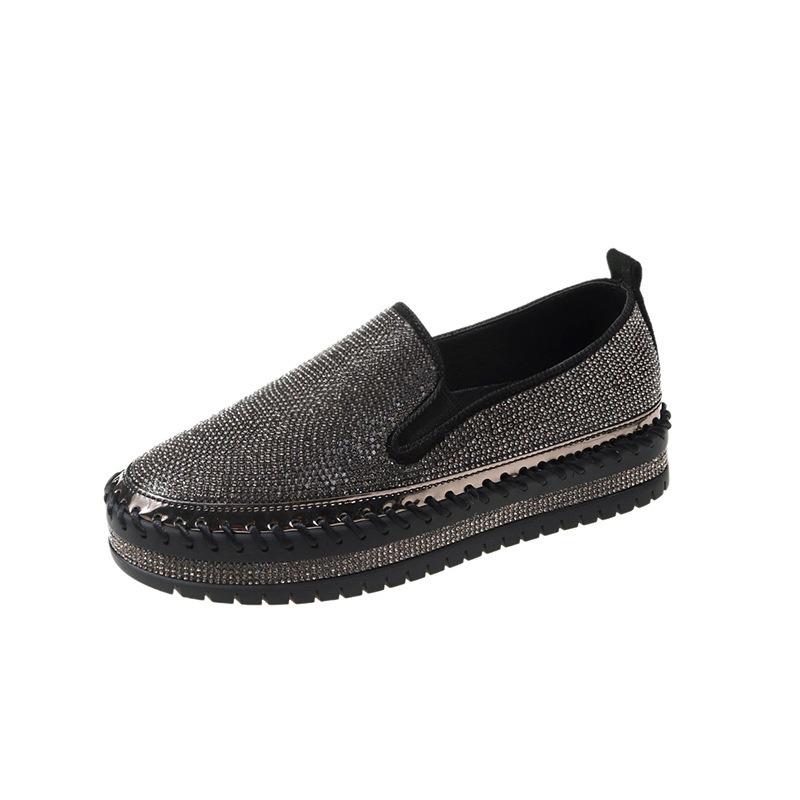 Spring and Autumn New One-pedal Thick-soled Lazy Casual Rhinestone Thick-soled Muffin Student Single Shoes