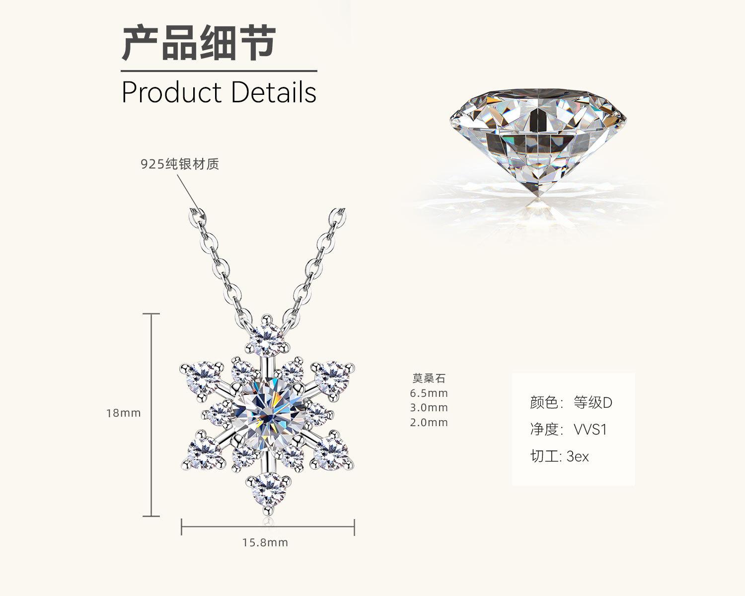 

Silvere Glam Очаровательная новая серебряная цепочка на ключицу из муассанита со снежинками и серебряной цепочкой S925 1.78 carats белый