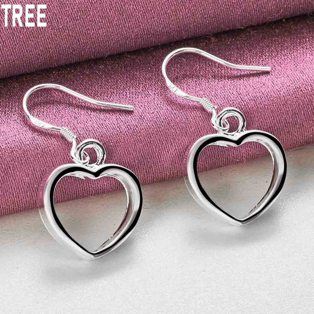 925 Sterling Silver Hollow Heart-shaped Pendant Piercing Earrings Fashion Wedding Jewelry