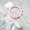 2PCs/Set Women Watch Twin Silicone Strap White Pink Watch Set