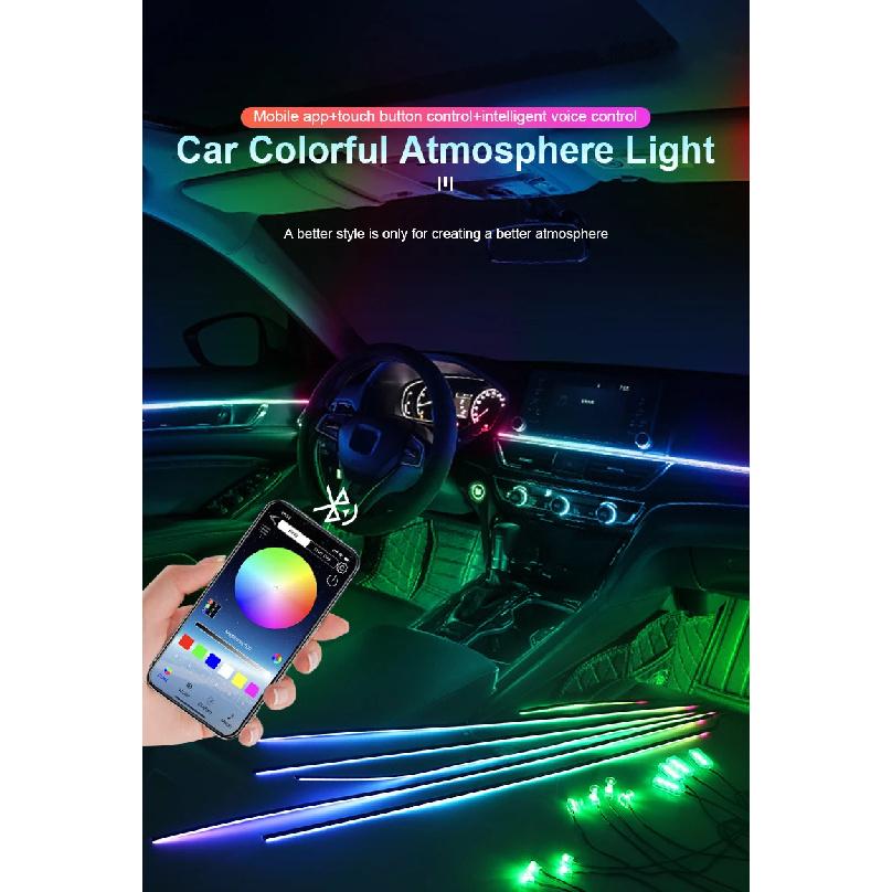 10/14/18 in 1 Led Car Ambient Lights 213 64 Color RGB Symphony Streamer Bluetooth Rainbow Acrylic Strips Atmosphere Lamp Kit 12V