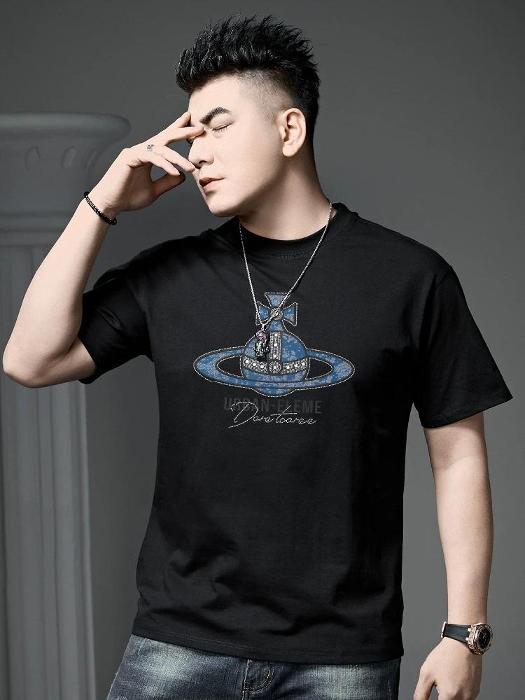 Ozhouzhan Letters Hot Drilling Short sleeve T-shirt Men s 2025 Summer New Trendy Casual round Neck T-shirt Top L зелёный