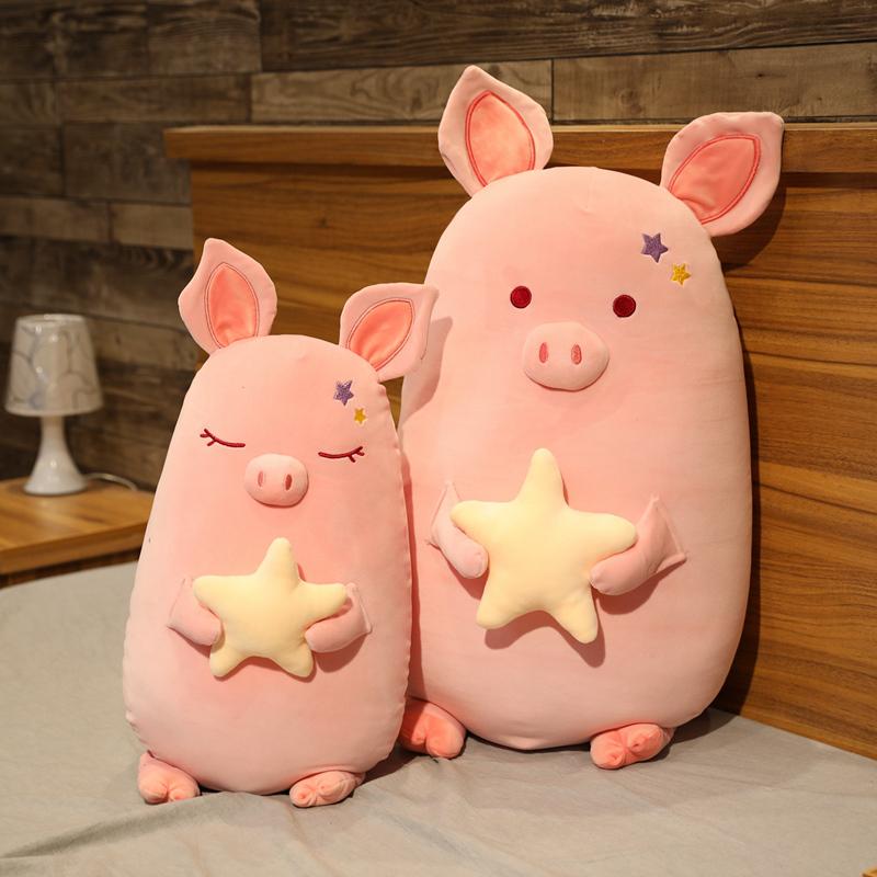45~80Cm Holding A Star Plush Pink Pig Standing Toy Stuffed Squishy Cute Cartoon Animal Fantastic Plushie Birthday Present