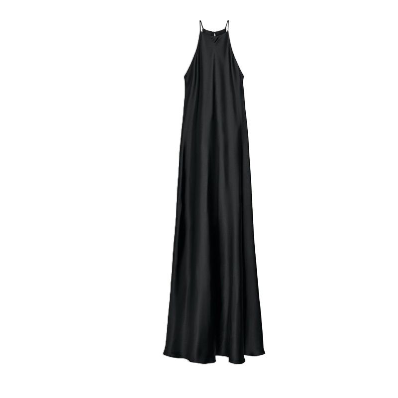 

Summer Women s Clothing Minimalist Style Elegance Sleeveless Silm round Neck Silk Satin Texture Midi Skirt Dress 3186331 Black L
