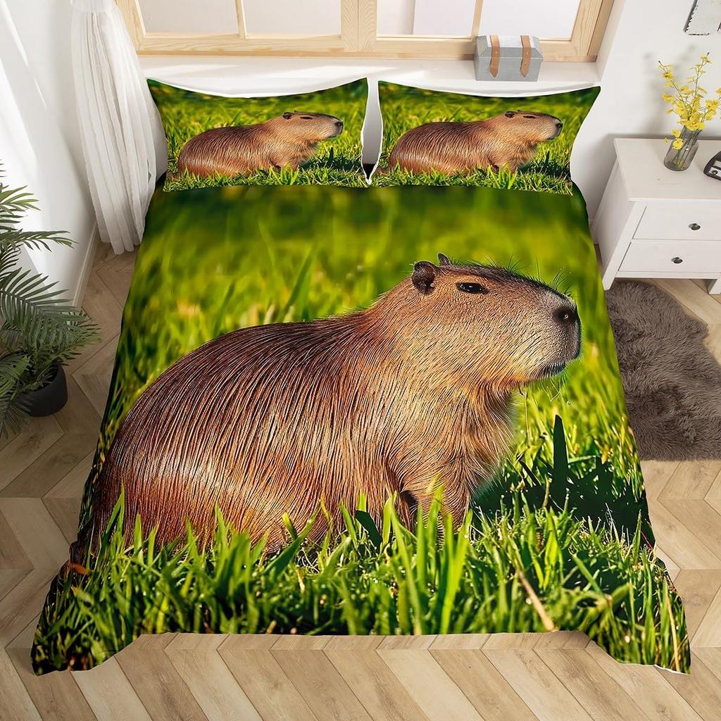 3D Capybara Duvet Cover For Capybara Lovers,Cute Funny Capybara Comforter Cover,Natural Theme Kawaii Rodent Animal Bedding Set