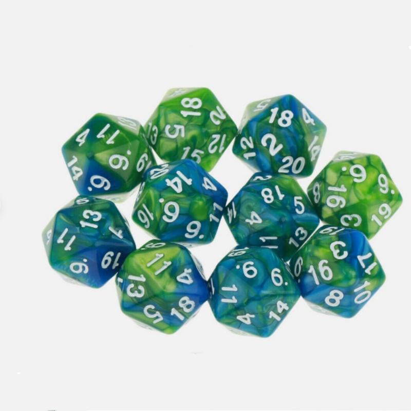 10pcs/set of 20 Sided Dual Color Starry Sky Number Dice for Dnd COC RPG Running Team Board Game Dnd Dices