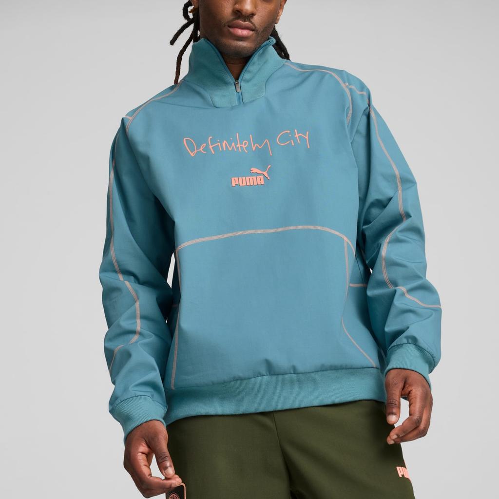 Puma Manchester City Ftblstatement FW24 Nadruk z logo Outdoorowa Casualowa Retro Sportowa Wciągana Kurtka Męska Kurtka Ciemnoniebieski Makowy róż 777798-08