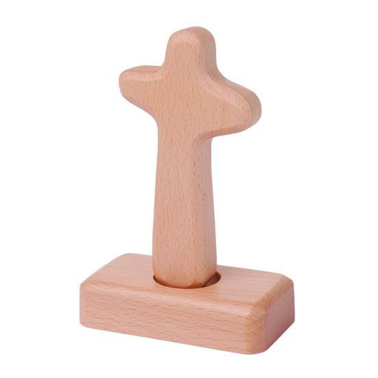 Standing Wooden Crucifix Statue Tabletop Religious Figurine Spiritual Christian Gift for Church Home Office Table Decor