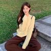 New Women Knit Pullover Sweater Fall Winter Soft Yellow Lazy Style Casual Round Neck Tops
