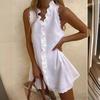 Fashion Summer Ruffled Sleeveless Casual Women Dress V Neck Solid Color Loose Simple Elegant Sweet A-line Party Short Dress Female Women's Clothing