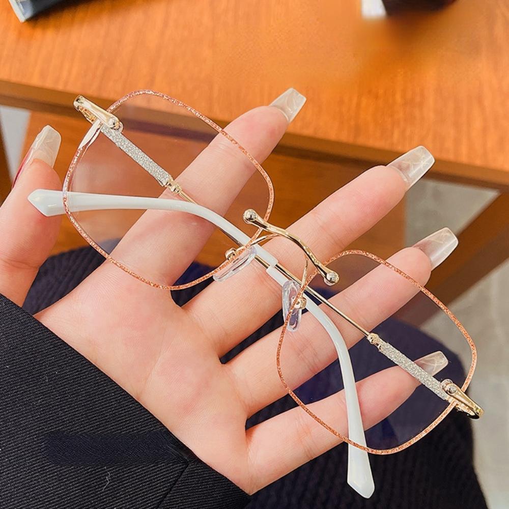 

Women Reading Glasses Frameless Presbyopic Glasses Shiny Glasses Light Luxury Anti-Blue Light Clear Glasses Anti-Reflective +4.0