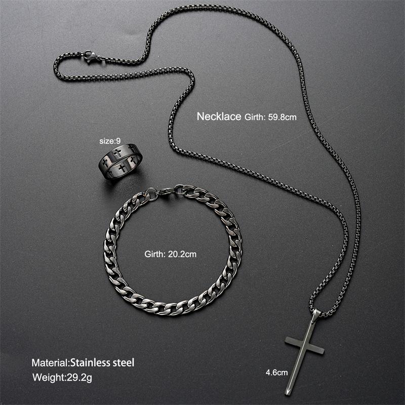 Black Titanium Steel Cross Pendant Necklace for Men Women Minimalist Male Female Chokers Box Chain Necklace Party Jewelry Set
