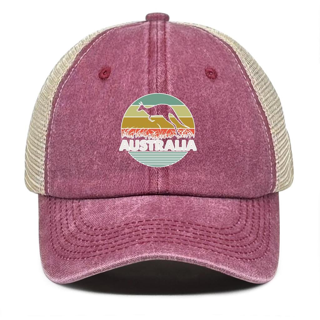 AUSTRALIA" Kangaroo Print Adjustable Baseball Hat, Dad Hat Inelastic Multicolor Solid Color Fashion Snapback Mesh Cap