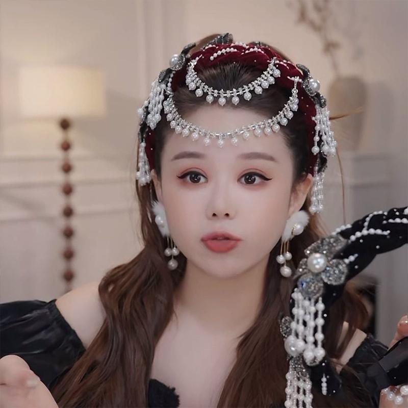 French Retro Flowers Beads Tassels Hair Band Ethnic Style Elegant Hair Accessory For Women