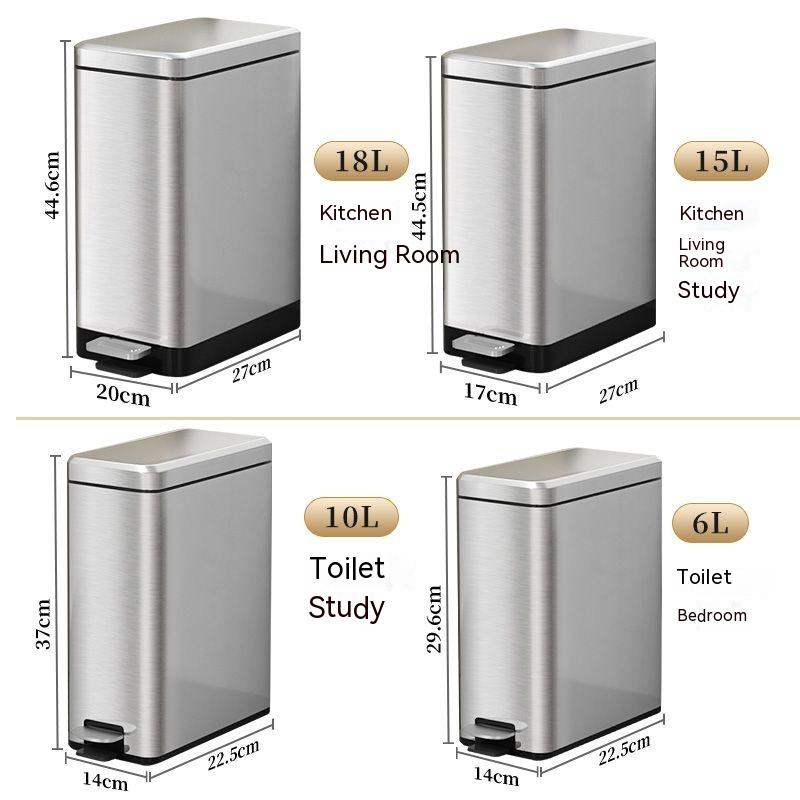 Mülleimer mit Deckel für Füße, Haushalt, Wohnzimmer, Küche, Fußbetätigung, Toilette, Luxus, Genäht, Edelstahl, Großes Fassungsvermögen
