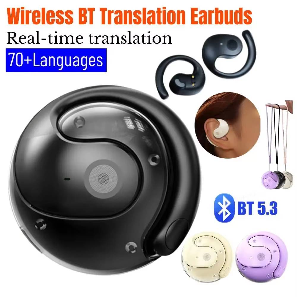 AI Translator Earbuds Real-Time Translators Headphones 70+ Languages Voice Translator Wireless Bluetooth Earphones For Travel