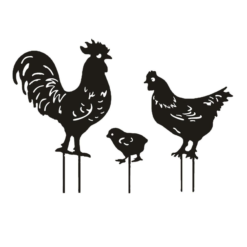 3Pcs Black Chicken Statue Handmade Metal Animal Ornaments Rooster Garden Sculpture  Micro Landscape