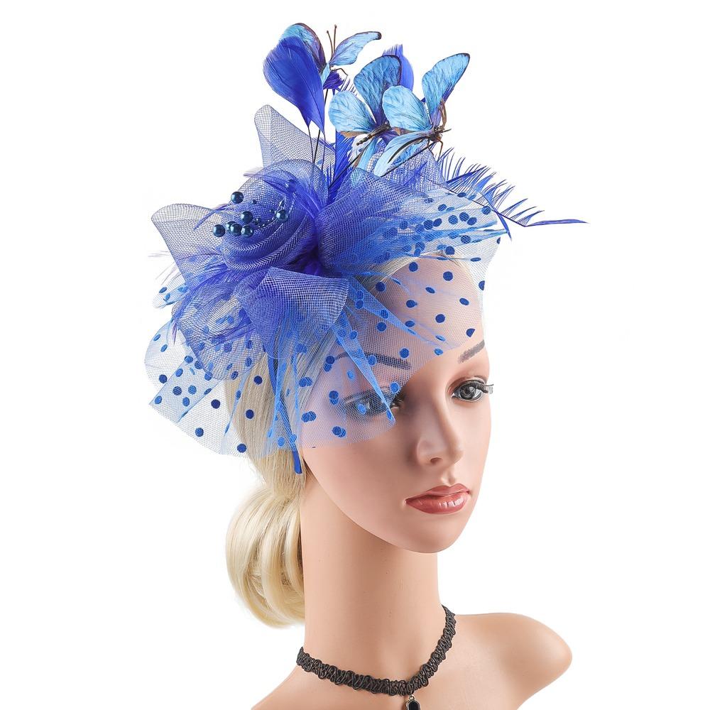 

Шляпка-дерби Бабочка для чаепития, классический фасинатор 1920-х годов, свадебное украшение для головы для женщин королевский синий