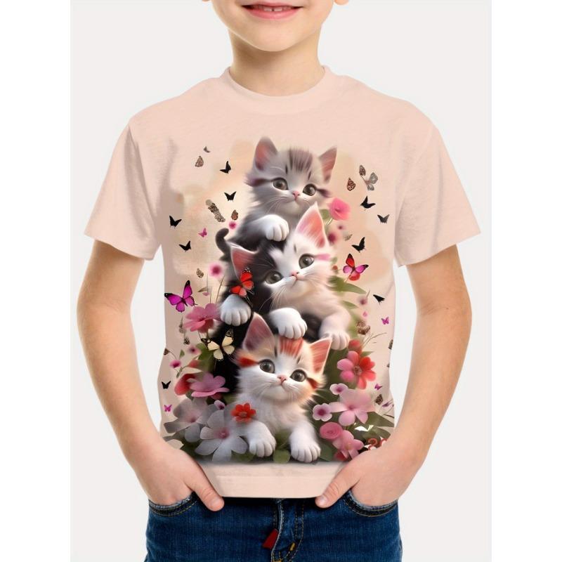Summer Round Neck 3D Cartoon Pattern Printed T-shirts Fashionable Casual Short Sleeved Children's Boy T-shirts