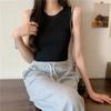 Green Knit Tank Top Sleeveless Short Women's Crop Top Solid Color Inner Wear Outer Skinny Short Vest Korean Fashion