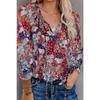 Fall Winter Women's Floral Print V-neck Long Sleeve Blouse Shirt Casual Top For European American Cross-border