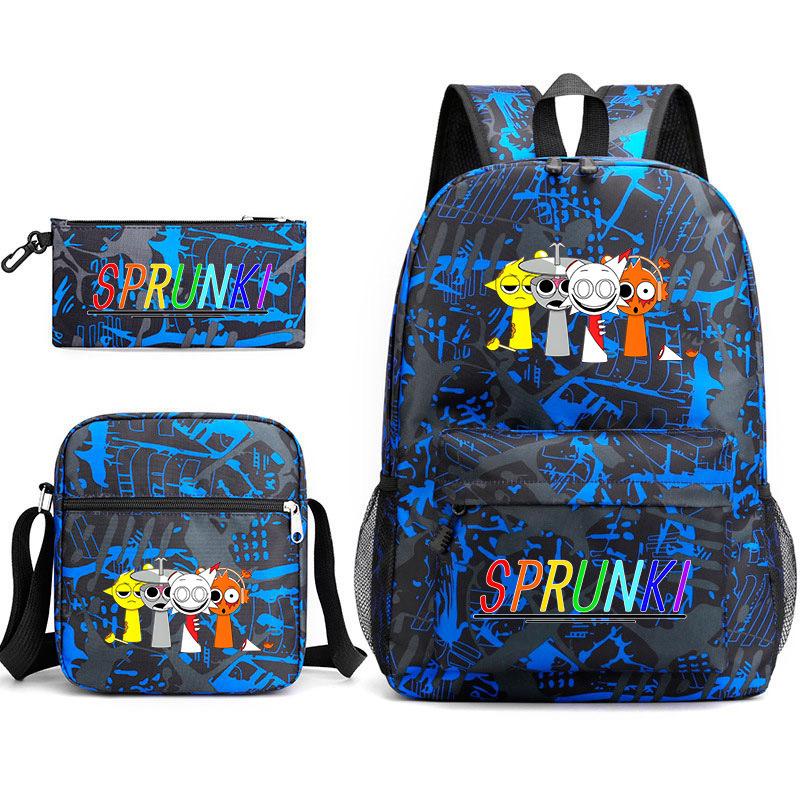New rhythm box Sprunki music game schoolbag backpack pencil bag three-piece set student heat transfer backpack
