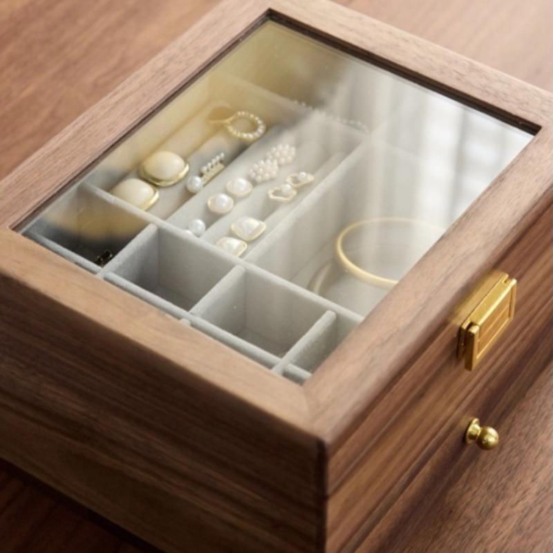 Retro Jewelry Trinket Box Large Capacity Bracelet Storage Boxes Transparent Glass Jewellery Display Cases Wooden Rings Case