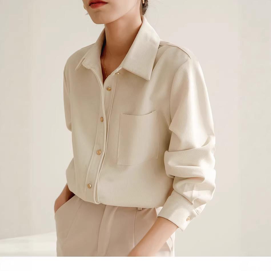 2026 Women's Brushed Cotton Long Sleeve Shirt - New Year Red, High-End Feel for Spring/Autumn, Perfect for Layering, Commute & Interviews