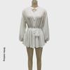 Women's 2025 White Lace-Up Button Ruffle Dress
