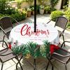 Outdoor Christmas Tablecloth Round Waterproof Oil-Resistant Patio Table Cover Garden Deck Umbrella Hole