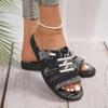 Women's Slippers Fashion Lace Up Flat Denim Beach Fish Mouth Shoes Casual Design Comfortable Femme Zapatillas Plus Size 36~43